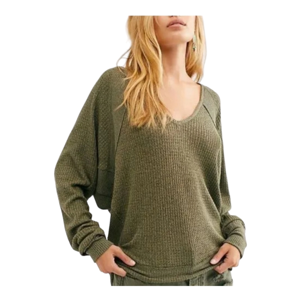 NWT Free People Santa Clara Thermal Top, Size S, Color Ferngully.